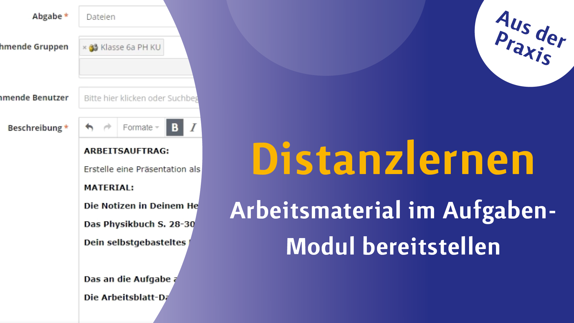 Phase 1 - Arbeitsmaterial im Aufgaben-Modul bereitstellen